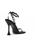 Mixed-material heeled sandal