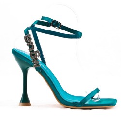 Mixed-material heeled sandal