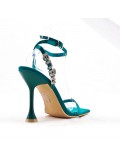 Mixed-material heeled sandal