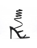 Mixed-material heeled sandal