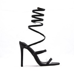 Mixed-material heeled sandal