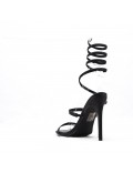 Mixed-material heeled sandal