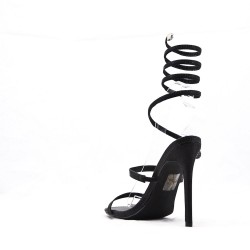 Mixed-material heeled sandal