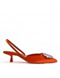 Mixed-material heeled sandal