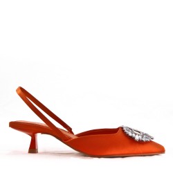 Mixed-material heeled sandal