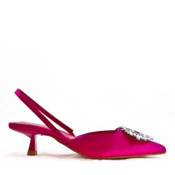 Mixed-material heeled sandal