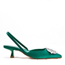 Mixed-material heeled sandal