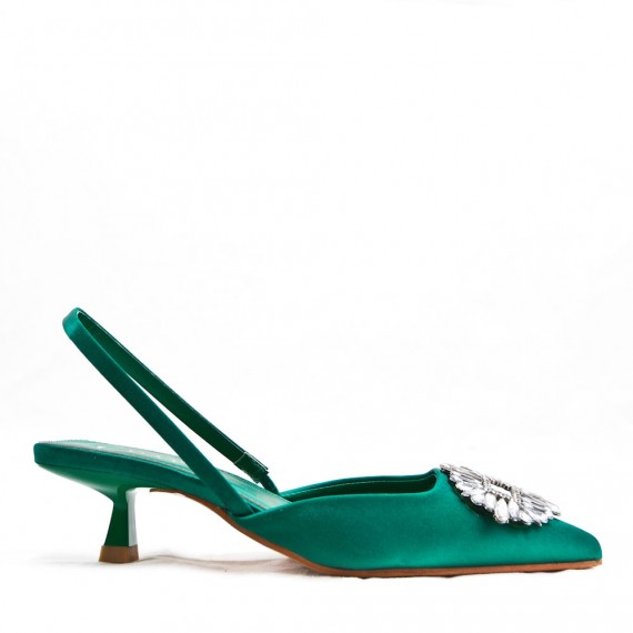 Mixed-material heeled sandal