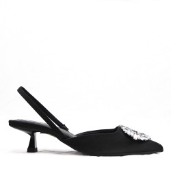 Mixed-material heeled sandal