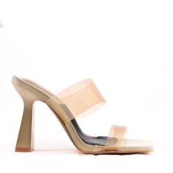 Mixed-material heeled sandal