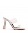 Mixed-material heeled sandal