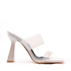 Mixed-material heeled sandal