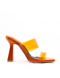 Mixed-material heeled sandal