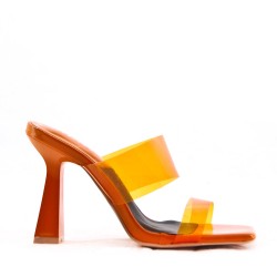 Mixed-material heeled sandal