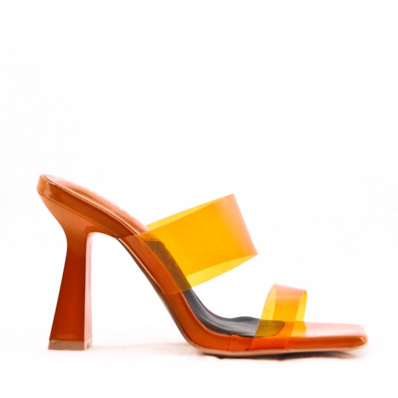 Mixed-material heeled sandal