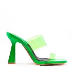 Mixed-material heeled sandal