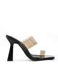 Mixed-material heeled sandal