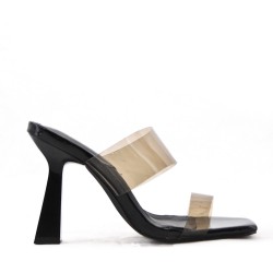 Mixed-material heeled sandal