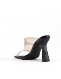 Mixed-material heeled sandal