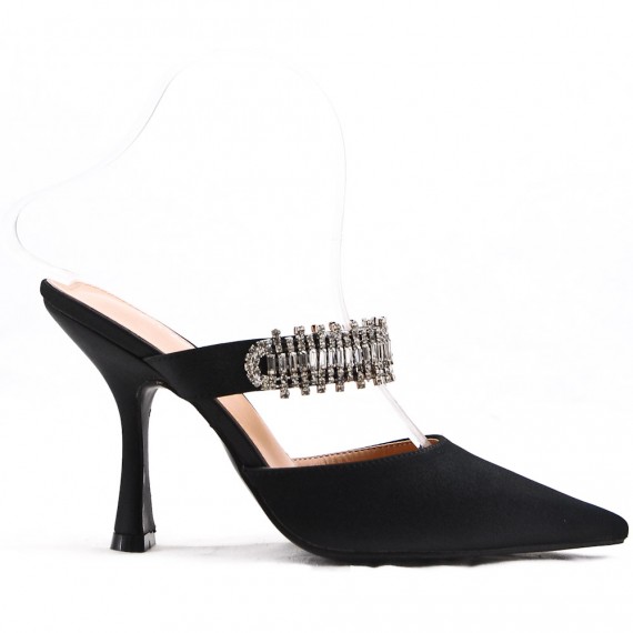 Mixed-material heeled sandal