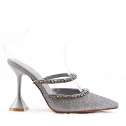 Mixed-material heeled sandal