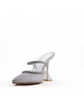 Mixed-material heeled sandal