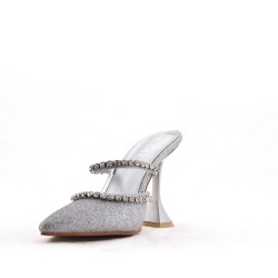 Mixed-material heeled sandal