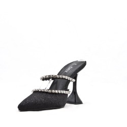 Mixed-material heeled sandal