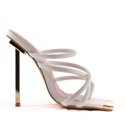 Mixed-material heeled sandal