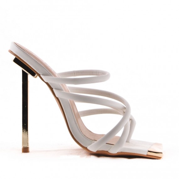 Mixed-material heeled sandal