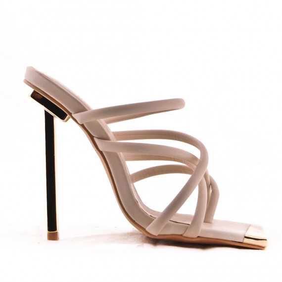 Mixed-material heeled sandal