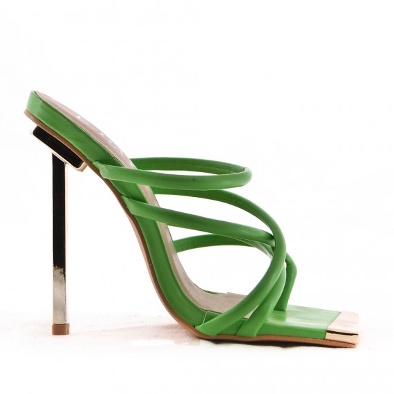 Mixed-material heeled sandal