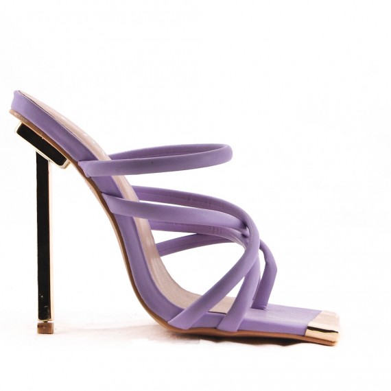 Mixed-material heeled sandal