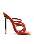 Mixed-material heeled sandal