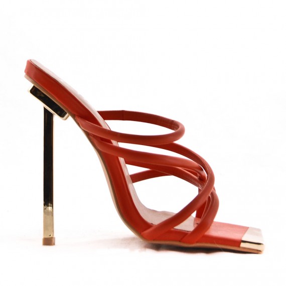 Mixed-material heeled sandal