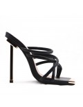 Mixed-material heeled sandal