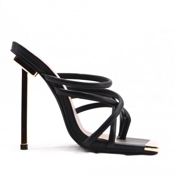 Mixed-material heeled sandal