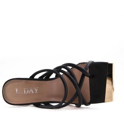 Mixed-material heeled sandal