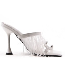 Mixed-material heeled sandal