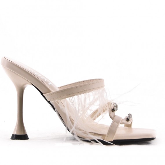 Mixed-material heeled sandal