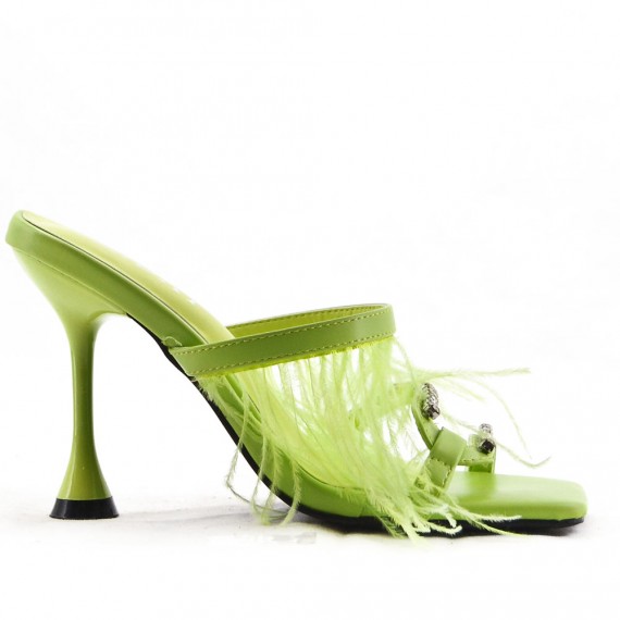 Mixed-material heeled sandal