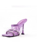 Mixed-material heeled sandal