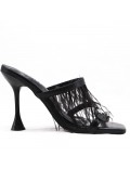 Mixed-material heeled sandal