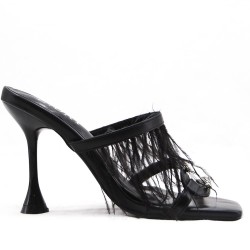 Mixed-material heeled sandal