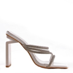 Mixed-material heeled sandal