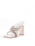 Mixed-material heeled sandal