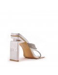 Mixed-material heeled sandal