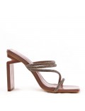 Mixed-material heeled sandal