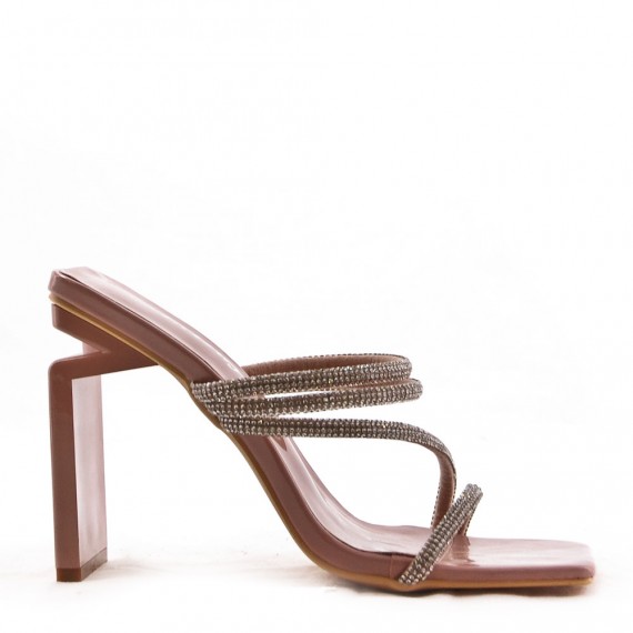 Mixed-material heeled sandal