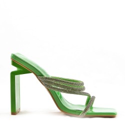 Mixed-material heeled sandal